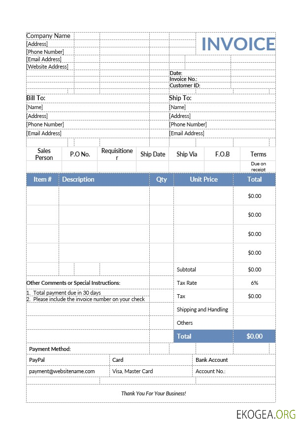 Modèle de facture de vente de produits